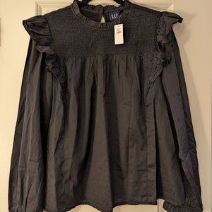 GAP, Smocked Ruffle Top, Black